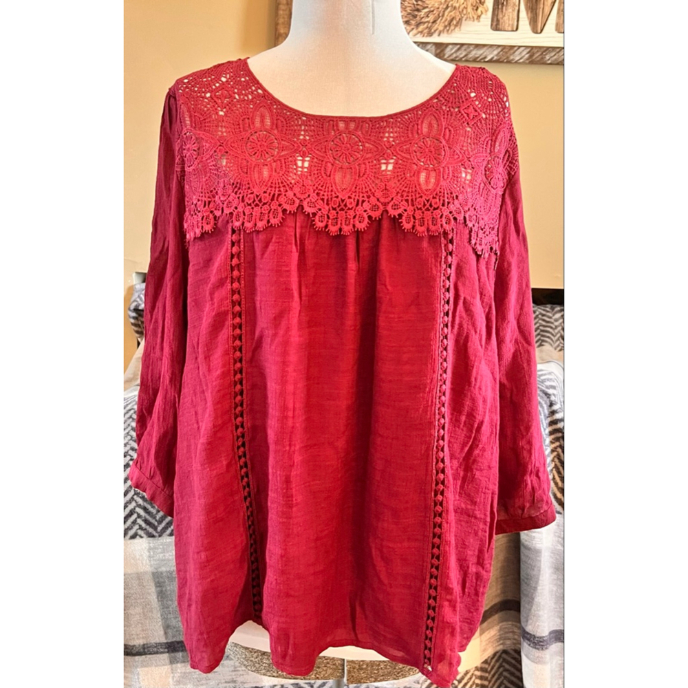 Women's Figueroa & Flower Purple/Plum  Lace Trim Top Size L